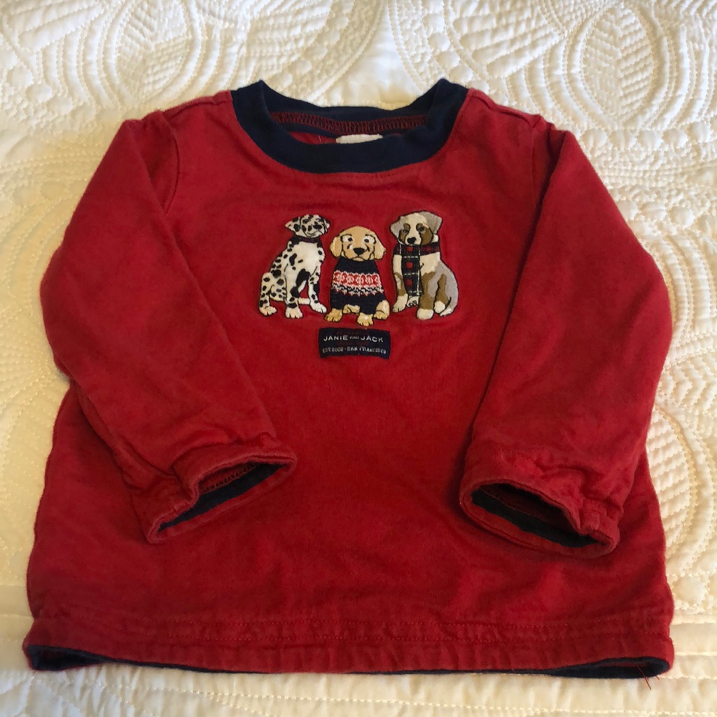 Gently Used Janie And Jack Double Lined Holiday Dog Long Sleeve T-Shirt Sz 3-6m